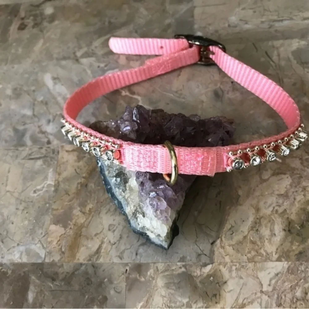 2PC SET Pet Collar and Leash Pink‎ with Rhinestones